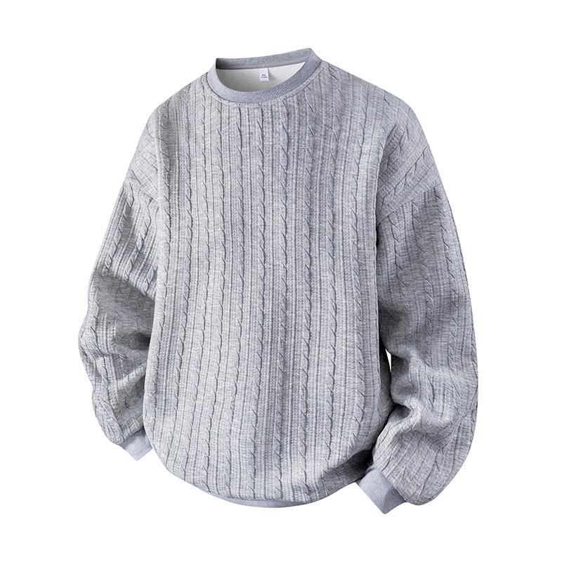 Men's Cable Knit Pattern Round Neck Sweatshirt, Solid Color Casual Loose Long Sleeve T-Shirt, Made from High-Quality Fabric Comfortable Base Shirt, Home Wear Daily Wear, Plus Size S-5XL Men's T-Shirt