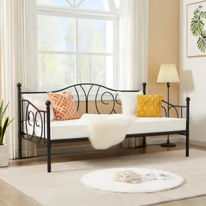 VECELO Metal Sofa Bed Frame, Heavy Duty Metal Slat Support, Versatile Platform Bed Sofa Mattress Base, with Classic Headboard, Twin, Black
