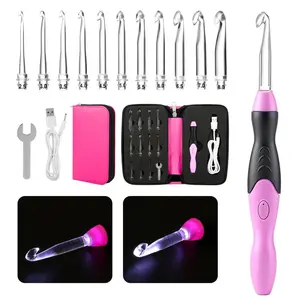 Crochet Hooks Set, Light Up Crochet Hook Set Rechargeable, 11 Sizes Interchangeable Crochet Set with Ergonomic Handle for Beginners, Crochet Needles Kit with Case for Crocheters