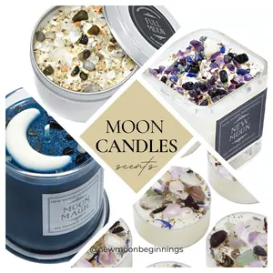 Moon Candles - New Moon Beginnings Ritual Candles - Full Moon Candle - New Moon Candle - Moon Magic Candle - Crystal Candles - Soy, Handmade