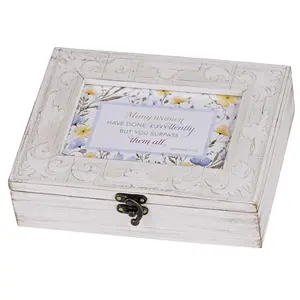 360 Stand MDF Floral Print Wooden Glass Music Box - 360-Degree Rotatable, Removable Flower Compartment, Home Decor Accent, Thoughtful Gift for Women