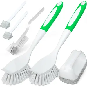 6 kitchen cleaning brushes, set includes 2 dishwashing brushes, 1 dishwashing mat, 1 tile crevice brush, and 2 groove crevice brushes. Easily wipe away stains, helping to clean corners of your home