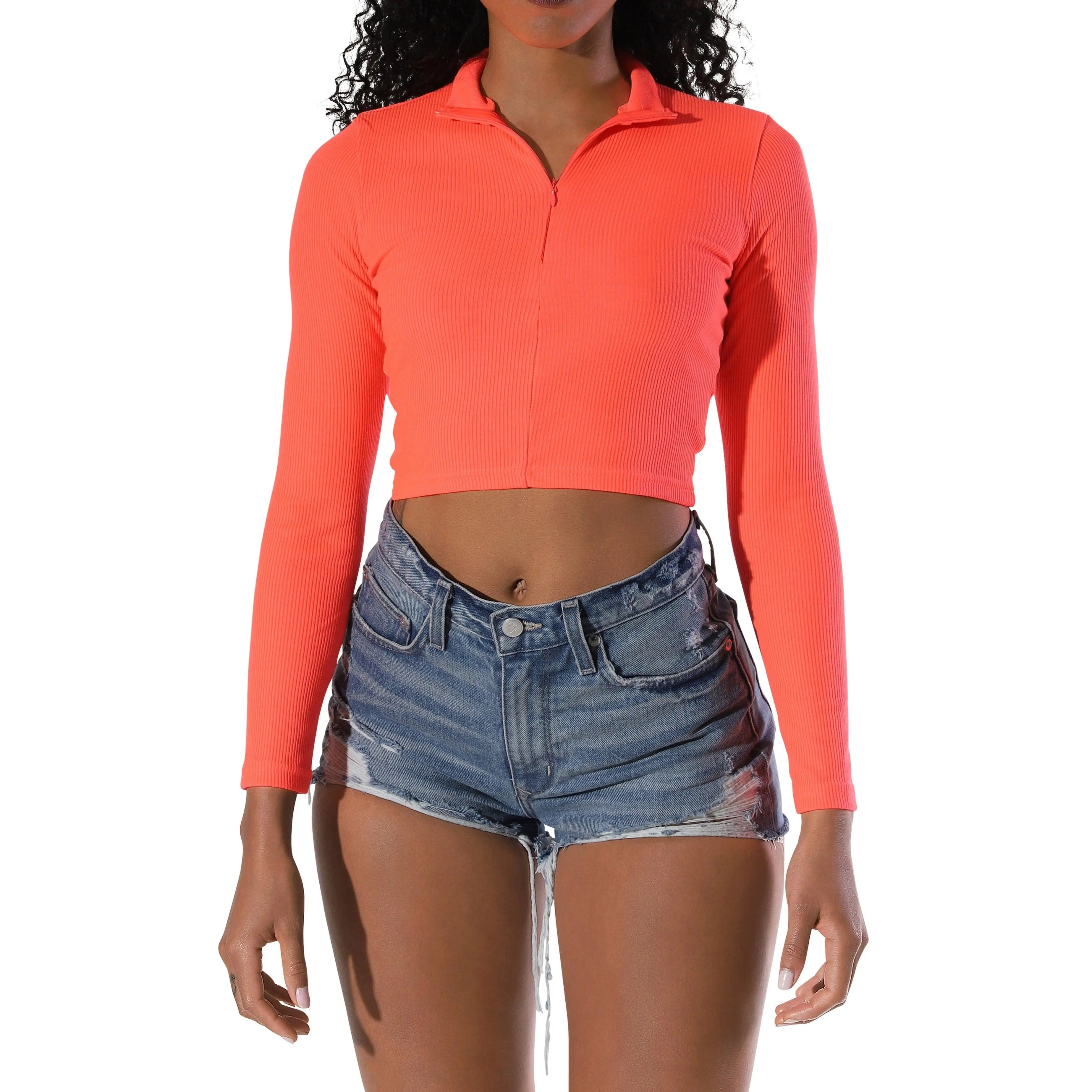 Evie L/S Crop Top - Neon Pink