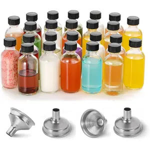 Boston Round 24 Pack 2 oz Small Clear Glass Bottles with  - 60ml for Potion, Juice, Ginger Shots, Oils & Wellness Shots - Mini Travel Bottles