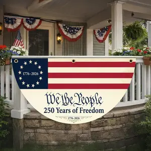 USA 250th Anniversary Semicircle Fence Flag, Semiquincentennial 1776-2026 Patriotic Banner, 4th of July Gift