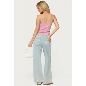 Petite Bow Pocket Low Rise Baggy Jeans