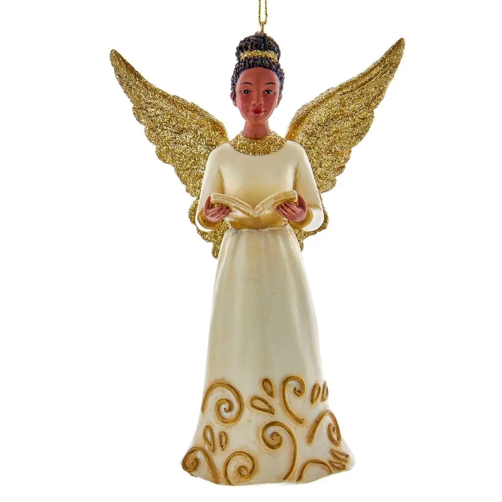 African American Ivory and Gold Angel Ornament with A Book