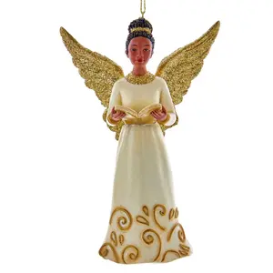 African American Ivory and Gold Angel Ornament with A Book