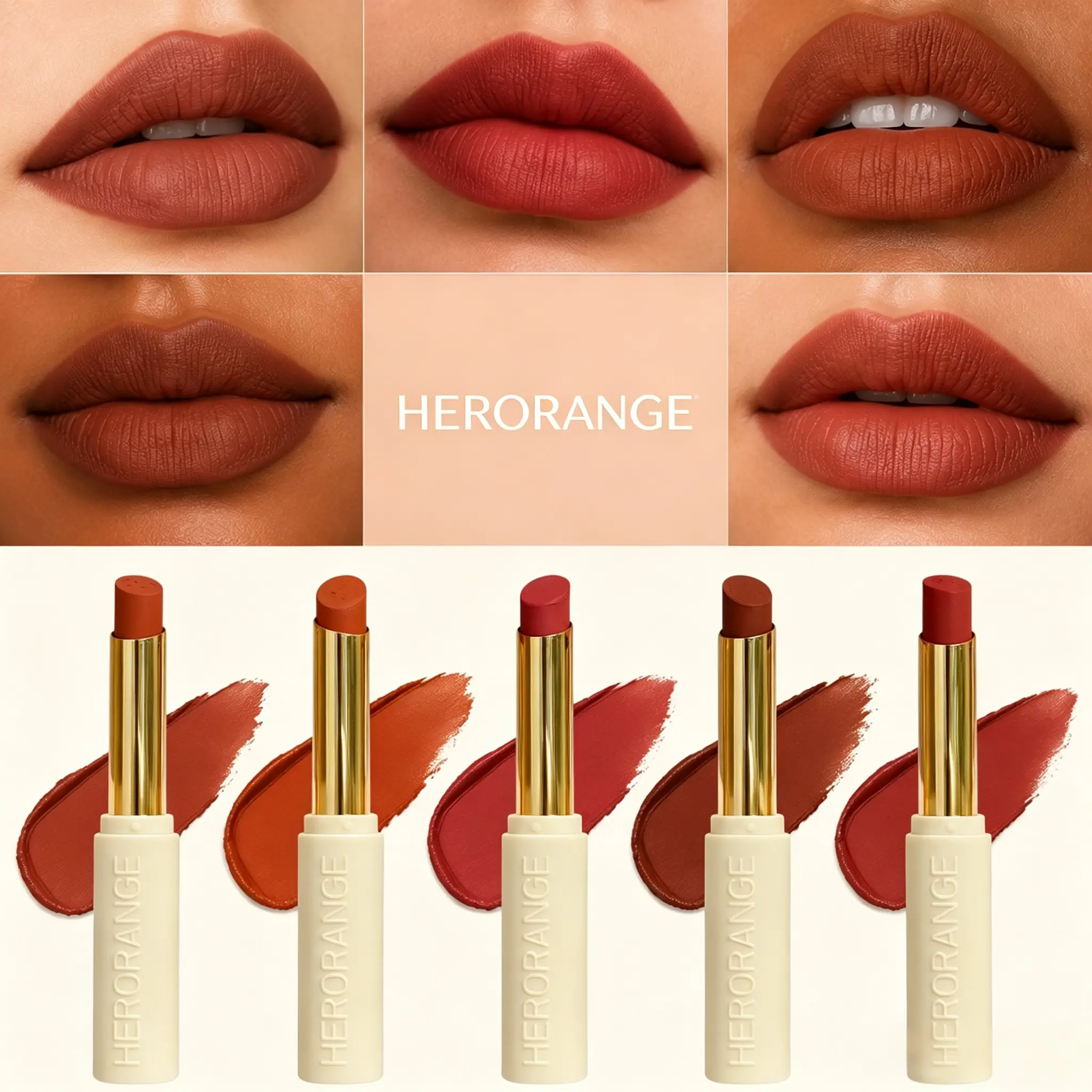 5-Piece HERORANGE Matte Lipstick Set, Creamy Soft-focus Formula, Non-drying Smooth Application, Long Lasting Buildable Nude Brown Shades, Clean Girl Makeup, Office Wear, Dates, Everyday Casual, All Skin Tones Friendly, Lightweight & Comfortable Flawless G