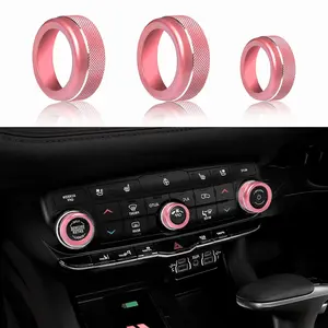 Air Conditioning Knob Cover Volume Control Tune Switch Buttton Covers for Dodge Durango Accessories 2021 2022 2023 2024 2025 AC Climate Adjust Trim Ring 3Pcs (Pink)