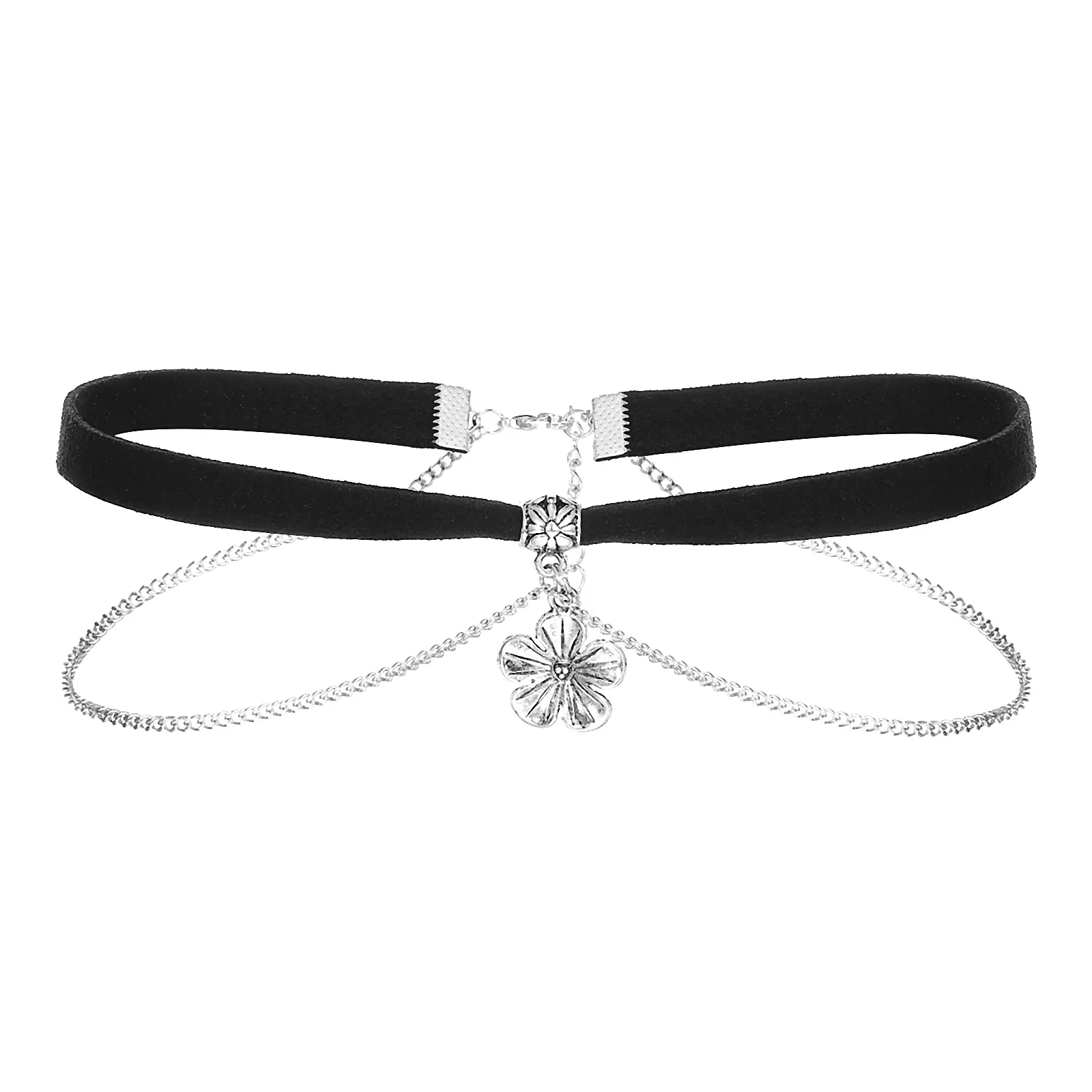 OIDEA Women's Double Layer Black Velvet Choker Necklace, Gothic Chain Strap Clavicular Daisy Flower Jewelry with Dangling Charm & Star-Shaped Metallic Accents for Bridal Wedding Parties, Chain Strap Necklaces, Clavicular Necklaces