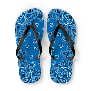 French Blue Bandana Flip Flops, Summer Beach Sandals, Tropical Vacation Slippers, Boho Chic Footwear, Resort Wear Accessories