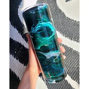20oz Skinny Blue Wavy Tumbler, handmade Tumbler Cup, glitter tumbler cup, fall epoxy tumblers, custom tumbler designs, unique tumbler cups