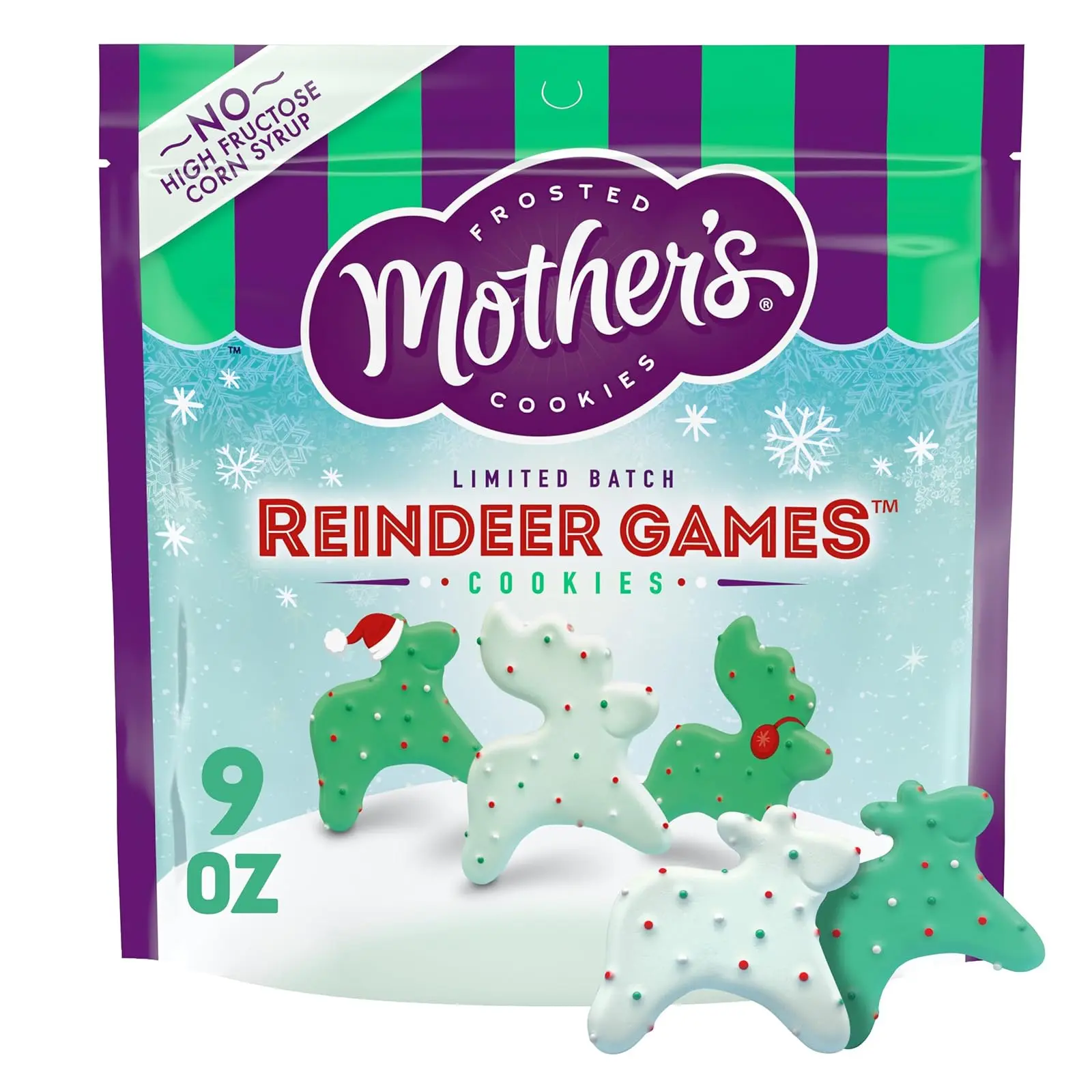 Frosted Cookies, Limited Batch Reindeer Games, stocking stuffer, Happy New Year Shortbread Animal Cookies, Resealable Bag, 9 oz