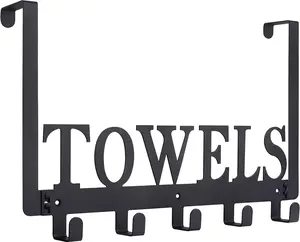 Over The Door Hooks, Towel Holder for Bathroom, Door Mount Towel Rack for Bedroom Kitchen Pool Beach Bathrobe, Wall Mount for Cabinet Cupboard Metal Sandblasted (Black)