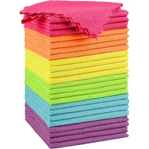 Microfiber Cleaning Cloth 12x12 inch, 24 Pack, Highly Absorbent Cleaning Supplies, Lint Free Cloths for Multiple-use, Powerful Clean Rags for House, Kitchen, Car Care (Multi-Color)
