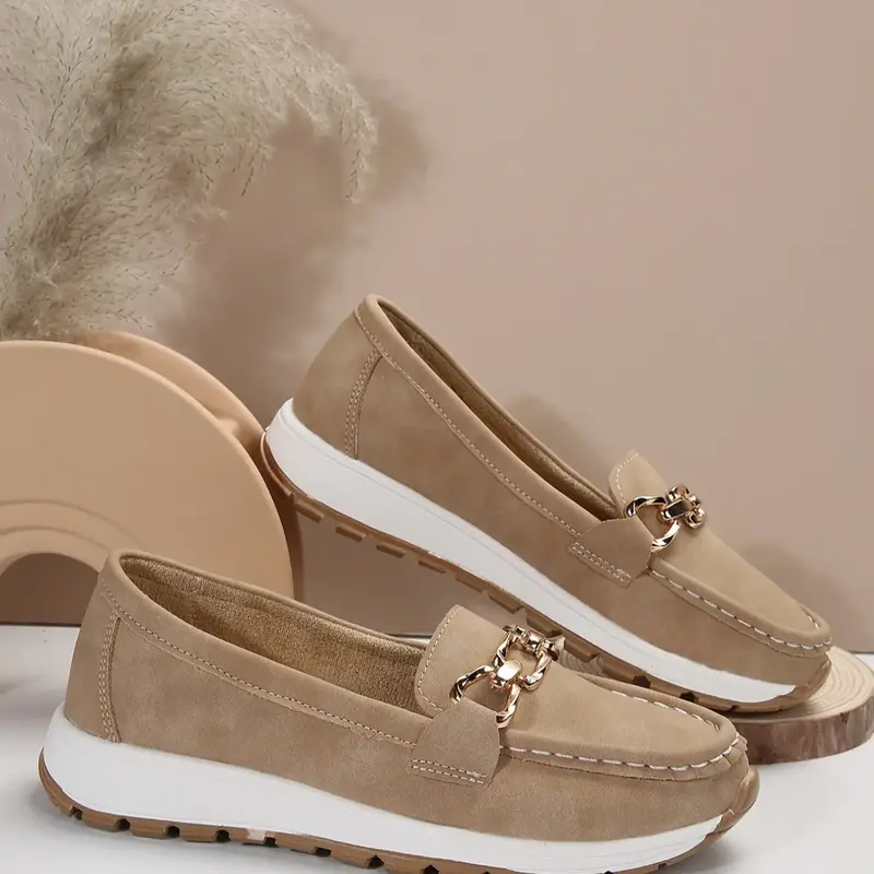 Women's Casual Sporty Slip-On Shoes, Comfortable Soft Fashion Round Toe Low Top PU Leather Trending Sneakers with Chain Decoration, Walking Shoes, Casual Wear Shoes, Trendy Shoes