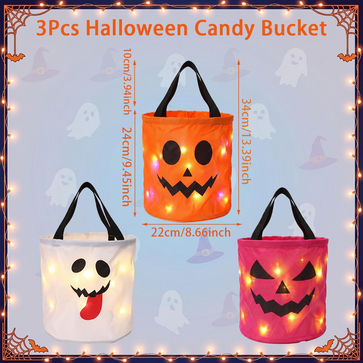 3/4 Pcs Halloween Candy Bucket with LED Lights Non Woven Gift Bags Trick or Treat Bags Pumpkin Candy Bags Reusable Tote Bags for Kids Students Adults, Night Light Bags for Home Garden Lawn Decorations, Halloween Birthday Christmas Party Favor Supplies 3/4 Pcs Halloween Candy Bucket with LED Lights Non Woven Gift Bags Trick or Treat Bags Pumpkin Candy Bags Reusable Tote Bags for Kids Students Adults, Night Light Bags for Home Garden Lawn Decorations, Halloween Birthday Christmas Party Favor Supplies