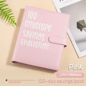 100 Envelopes Money Saving Challenge Binder, Fun and Easy Savings System to Save $5,050, $10,000, $500, $1,000, A5 Budget Binder Planner Book Tracker with Cash Envelopes, Guide (Black&Pink)