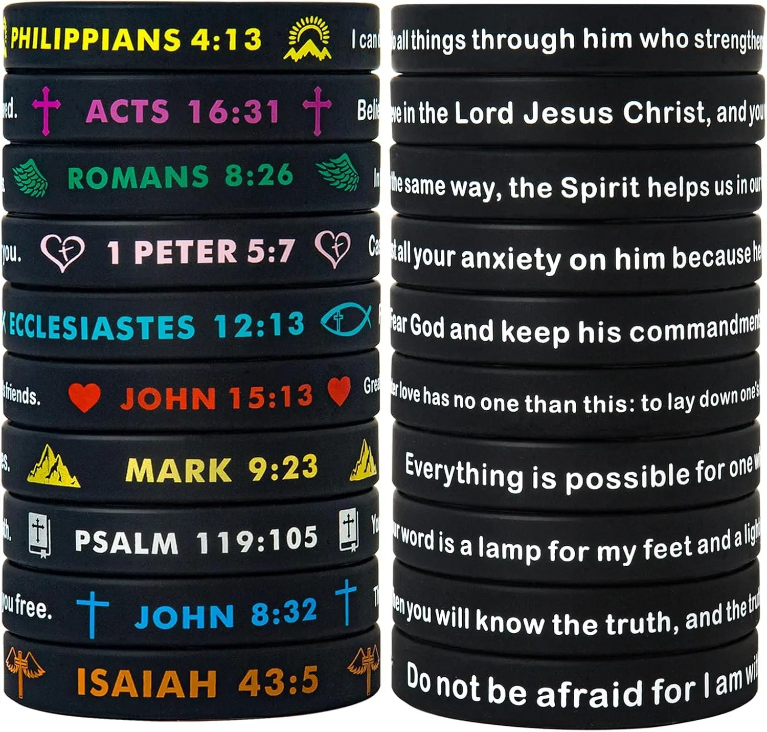 20 Pieces Bulk Religious Silicone Wristbands Colorful Inspirational Christian Bible Rubber Bracelets for Men Women Gifts