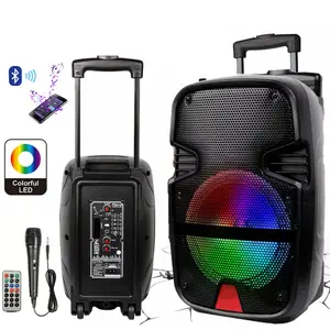 8" Portable FM Bluetooth Speaker Subwoofer Stereo Sound TF System DJ w/ Microphone Remote Handle Wheels