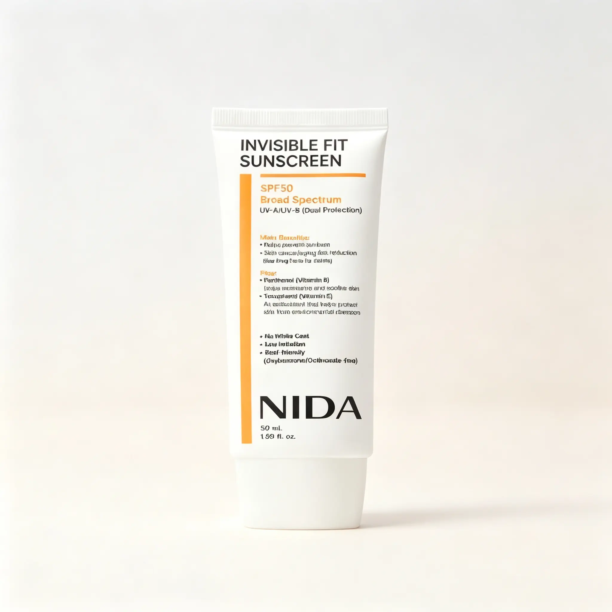 NIDA Invisible Fit Facial Sunscreen, Lightweight SPF Sun Care, Non-Greasy Invisible Finish Gentle Sun Protection for Sensitive Facial Skin