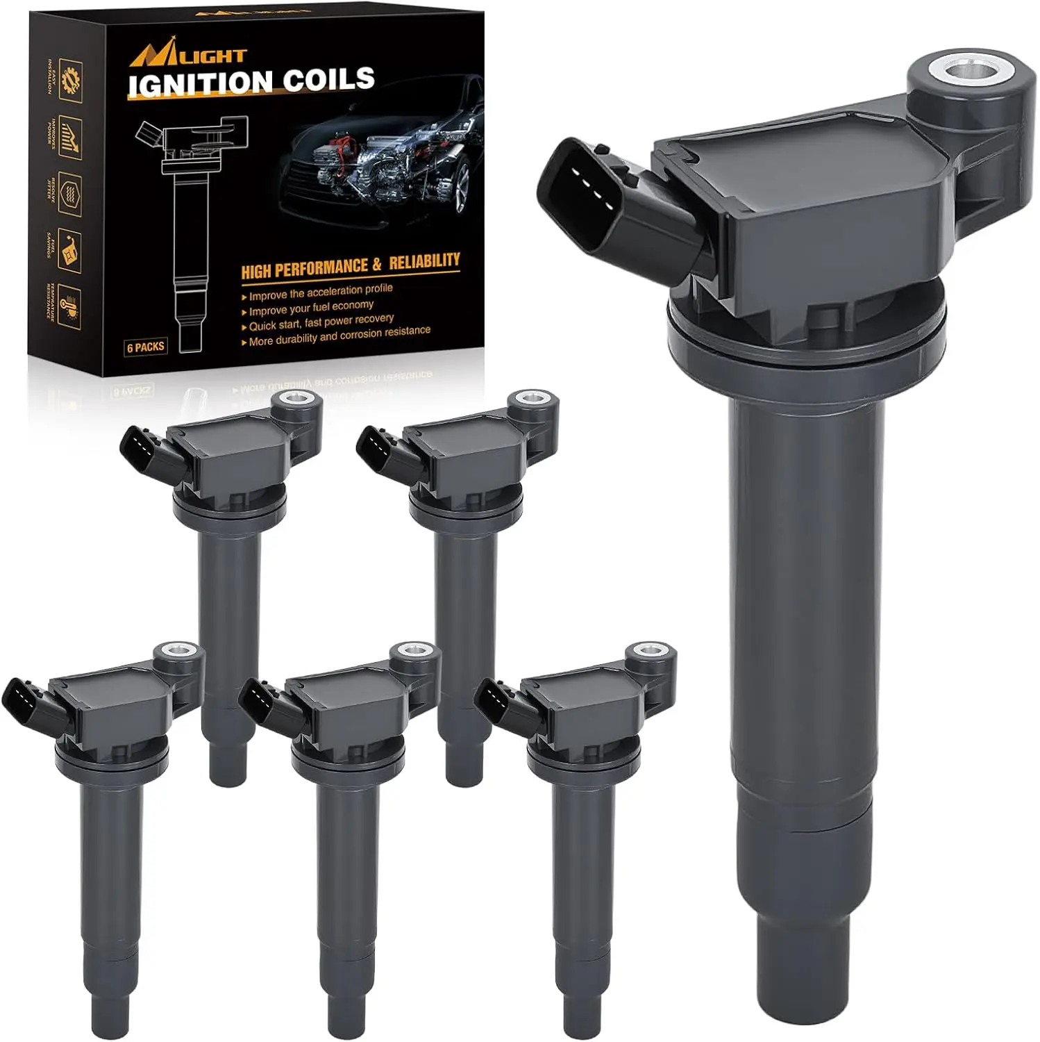 Nilight 6-Piece Ignition Coil Pack Set, UF267 Compatible with Toyota Sienna, Camry, Highlander, Avalon & Lexus RX300, ES300, RX400h (1999-2008, 3.0L-3.3L V6), OE# C1175
