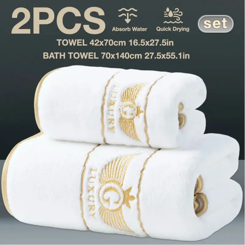 Luxury Gold Thread Embroidery Bath Towel Set, Premium Bath Towels, Quick-Dry Strong Absorbent Microfiber, Modern Simple Bathroom Accessories, Towel Sets For Bathroom, Absorbent Drying Towel