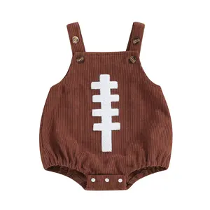Infant Baby Boys Girls Overalls Sleeveless Football Game Day Embroidery Corduroy Romper Cute Newborn Outfit