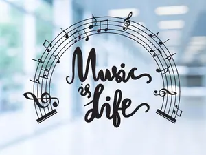 Music Wall Decal - Music Is Life Wall Decor, Music Notes Decal, Inspirational Quote Decal, Music School Decor, Music Notes Decor  nm135 Gift Decoration Waterproof Window Flat Decorative Smooth