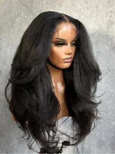 Black-Soft 30-Inch 180 Density Twist Yaki Kinky Wave Wig, Glueless Pre-Plucked Heat Resistant Daily Wear Lace Front Wig