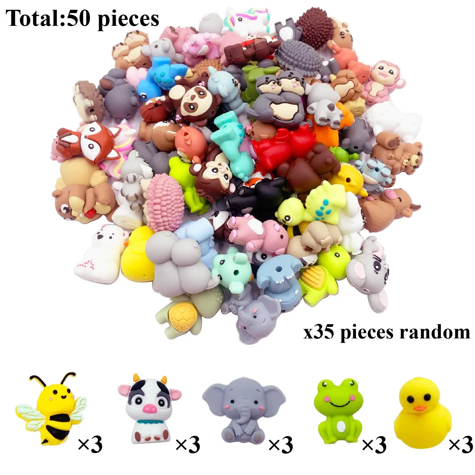 50-100pcs Durable 3D Animal Shape Silicone Bead Set, Handmade for Beads Making & Jewelry Making, Ideal for DIY Handmade Jewelry, Keychains