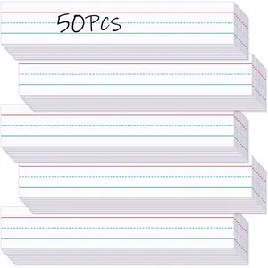 100Pcs White Paper Sentence Strips 3"X17", Ruled Sentence Strips Cardstock for Teachers Teaching and Essential Office Supplies