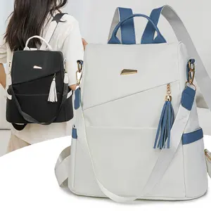 Oxford Cloth Stitching Women'S Backpack Anti-Theft Back Zipper Girls Schoolbag Casual Travel Double Shoulder Backpack