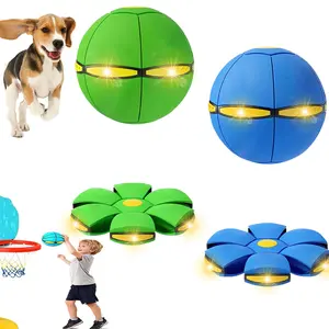 2PCS Magic Bouncing Ball Toy, Children's Magic Meta - Balls, Doggy Disc Ball for Dogs, Dual Form Pop up Flying Saucer Ball, Parent-Child Interactive with 3 Light for Indoor & Outdoor Use Green+Blue