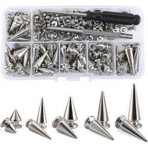 70 Sets Mixed Shape Spikes and Studs Assorted Sizes for Clothing - Silver Color Screw Back Bullet Tree Rivet for Leather Craft, Shoes, Belts, Bags, Dog Collars