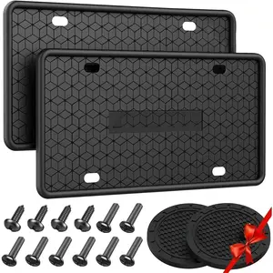 Silicone License Plate Frame, Front Back License Plate Cover, License Plate Bracket Holder Rust-Proof Rattle-Proof Weather-Proof for US CA Standard Car & 2Pcs Water Coaster