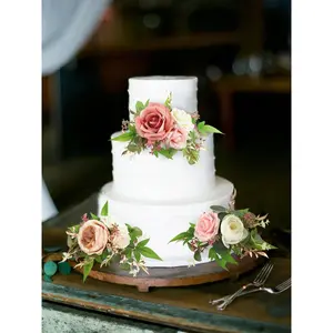 Rinlong 3Pcs Rose Pink Cake Flowers Set Cream Decoration Topper