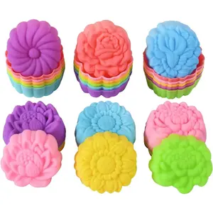 Reusable Silicone Baking Cups, 2 Inch Mini Size Silicone Cupcake Liners for baking, Multi Flower Shapes reusable Muffin Liners, Pack of 36, Multicolor