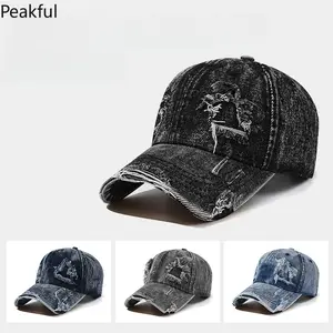 Vintage American Retro Baseball Cap – Unisex Denim Sunshade Hat with Irregular Pattern, Trendy Peaked Cap for Streetwear, Casual Style & Outdoor Fashion