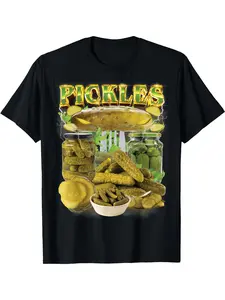 Funny Pickles Bootleg Rap Vintage T-Shirt - Black Retro Pickle Graphic Tee with Bold Yellow Letters - Soft Breathable Shirt for National Pickle Day, Themed Parties & Casual Attire - LightwSame Style for Men and Women  Summer Short-sleeved Printed