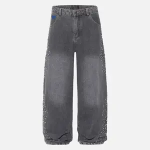 Aelfric Eden Rhinestone Application Loose Jeans Casual Soft Denim Baaggy Jeans Wide Leg Streetwear Unisex Vintage Y2K Pants