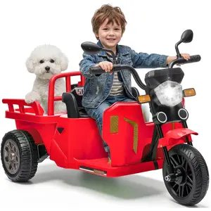 12V Kids Electric Tricycle with Trailer, 3-Wheel Battery Powered Ride On Motorcycle with Sand Shovel, Dual 55W Motors, Bluetooth, Music & Headlight, Ride On Toy for Boys & Girls