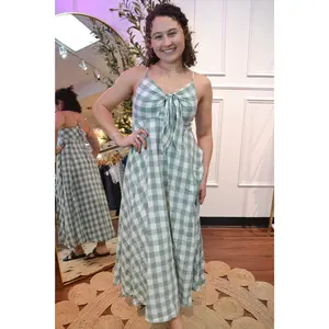 Green Gingham Bow Front Maxi Dress