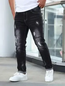 Men's Slim Fit Washed Denim Jeans, Distressed Ripped Design, Tight Fit Jean Pants for Fashion & Daily Wear, Casual Long Pants