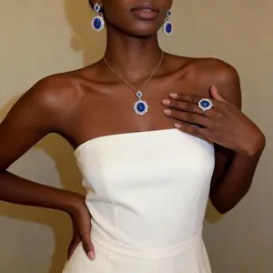 Hypoallergenic Blue Sapphire Jewelry Set for Women, Necklace Earrings Ring 3Pcs, Perfect Gift for Birthday Anniversary Valentine's Day Christmas, Ideal for Wedding, Prom, Party, Daily Wear & Formal Occasions, Skin-Friendly Luxury Accessory
