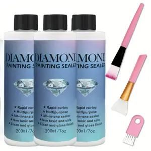DIY Diamond Art Painting Tool Set, 1 Set Including Diamond Art Painting Sealing Agent & 3 Counts Brush, Diamond Art Painting Accessories