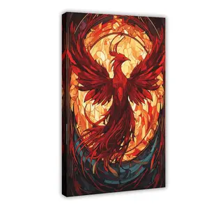 Phoenix Stained Glass Canvas Poster Wall Art Decoration For Home Bedroom Office Living Dorm Room Decor Boys Girls Gift