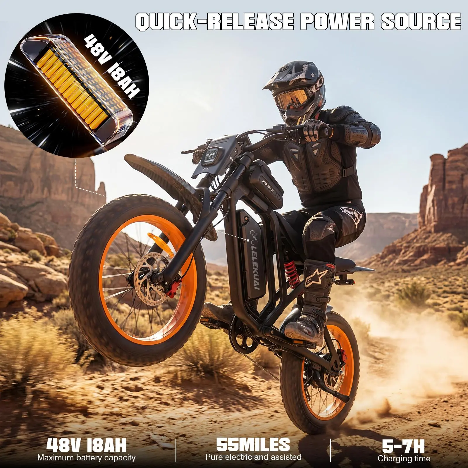 JX Adults' Electric Moped Bike - 2000W Peak Power, 35MPH Max Speed, 55Mi Range, 48V 18Ah Battery, 20" Fat Off-Road Tire, Hydraulic Brake, Dual Suspension, 6 Months Coverage, for Sports & Outdoor Use, Fat-Tire Bikes