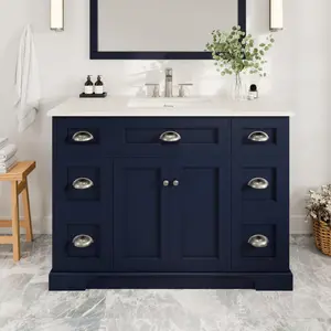 Epic 48 in. Blue Single Sink Bath Vanity with Carrara Quartz Top and Undermount Porcelain Sink